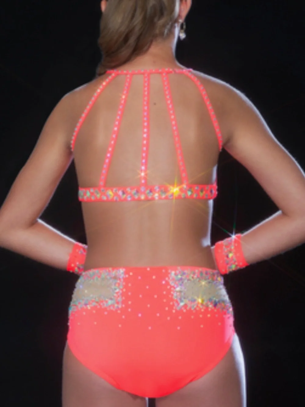 Glamour Coral Dance Two-Piece Costume with stones and arm bands